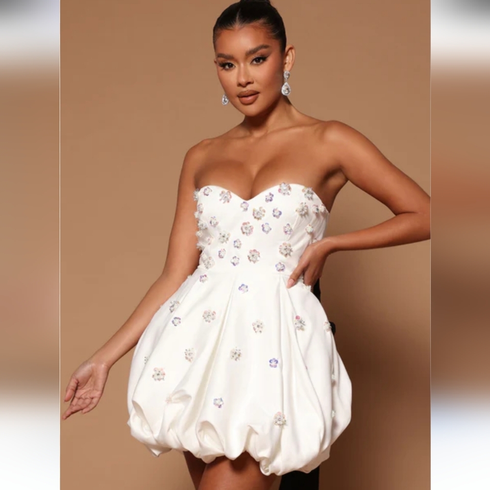 Fashion Nova Luxe Hollie Embellished Mini Dress Size Med White
